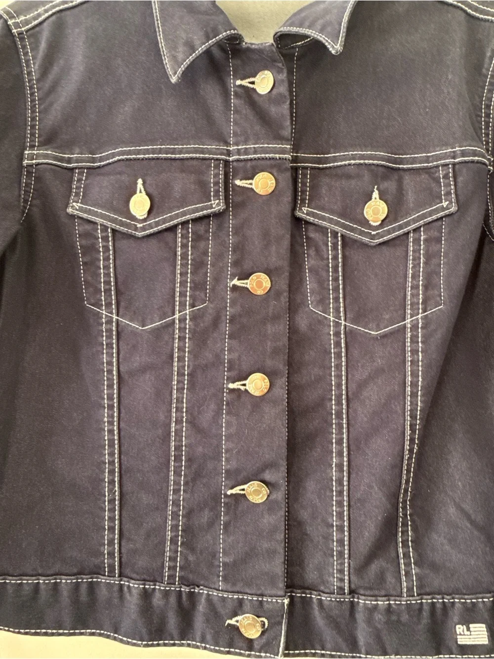 Ralph Lauren Dark Navy Denim Jacket with Contrast Stitching - Picture 2 of 6